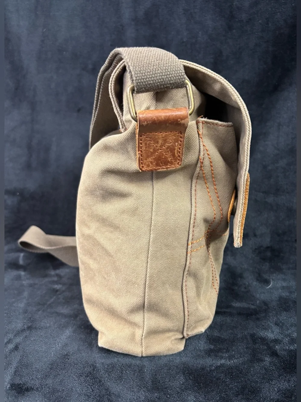 AUGUR Canvas Leather Crossbody Messenger Bag Khaki Brown Boho Utility